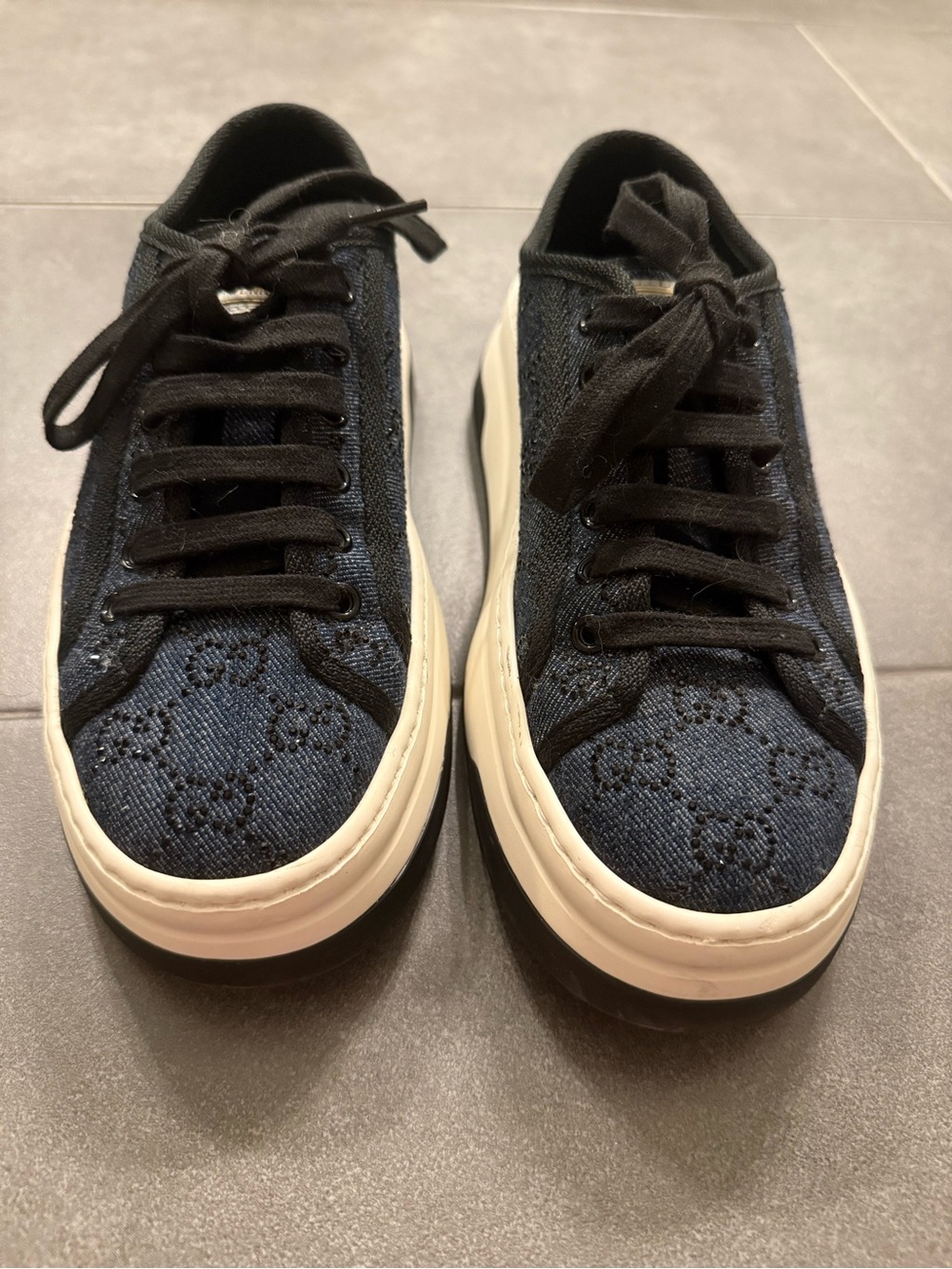 Gucci Denim crystal Lace Platform Sneakers - Picture 9 of 14